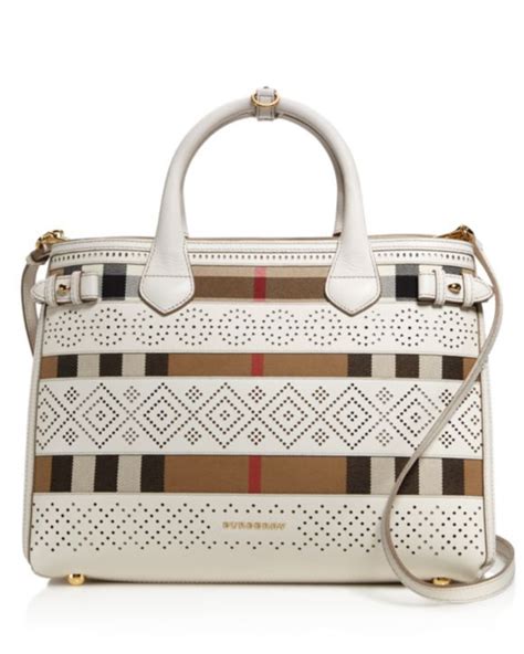 Burberry Medium Banner Perforated Stripe Satchel Handbags